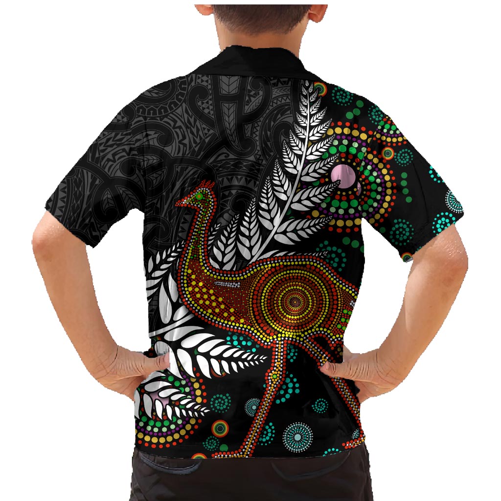New Zealand Fern and Australia Emu Family Matching Mermaid Dress and Hawaiian Shirt Aboriginal Mix Maori Pattern LT03 - Polynesian Pride