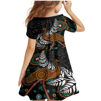 New Zealand Fern and Australia Emu Family Matching Mermaid Dress and Hawaiian Shirt Aboriginal Mix Maori Pattern LT03 - Polynesian Pride