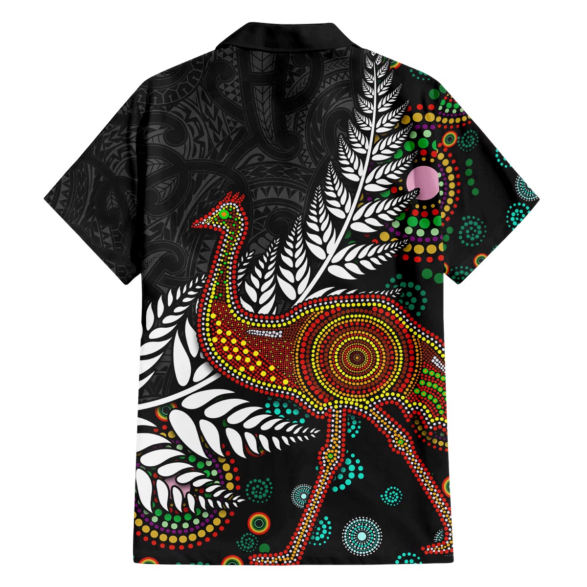 New Zealand Fern and Australia Emu Family Matching Puletasi and Hawaiian Shirt Aboriginal Mix Maori Pattern LT03 - Polynesian Pride