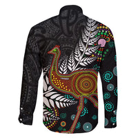 New Zealand Fern and Australia Emu Family Matching Short Sleeve Bodycon Dress and Hawaiian Shirt Aboriginal Mix Maori Pattern LT03 - Polynesian Pride