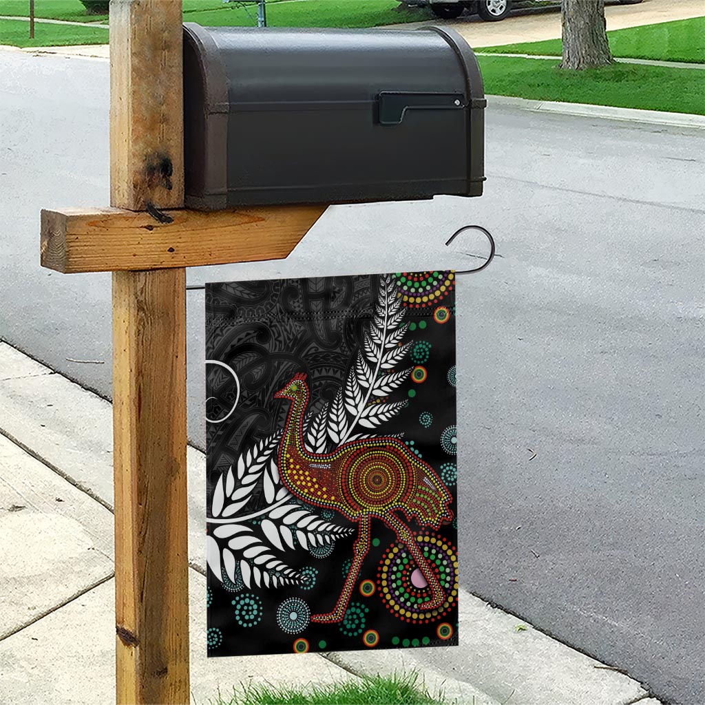 New Zealand Fern and Australia Emu Garden Flag Aboriginal Mix Maori Pattern