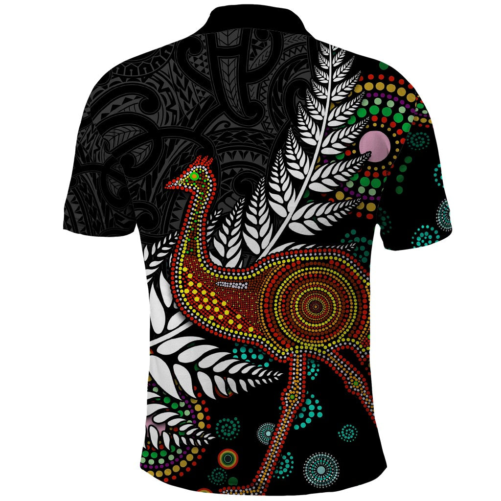 New Zealand Fern and Australia Emu Polo Shirt Aboriginal Mix Maori Pattern LT03 - Polynesian Pride