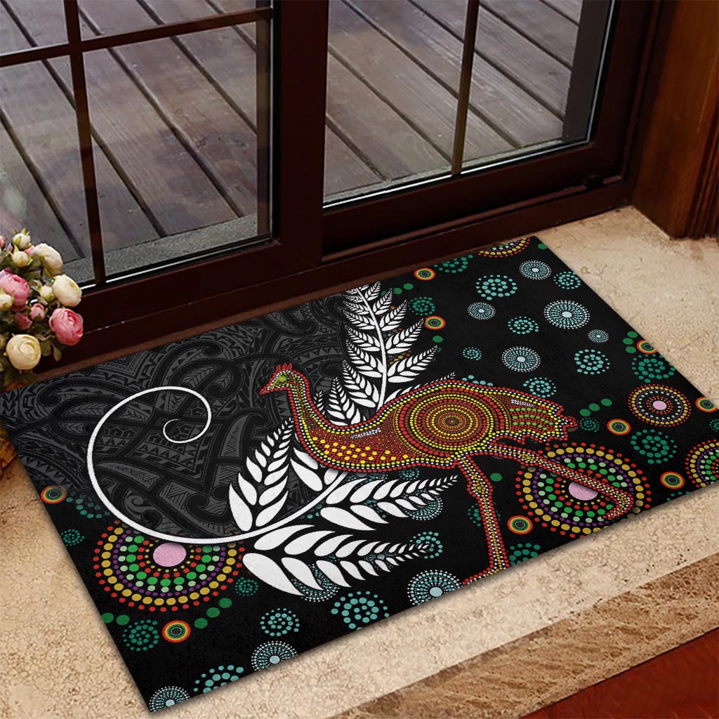 New Zealand Fern and Australia Emu Rubber Doormat Aboriginal Mix Maori Pattern