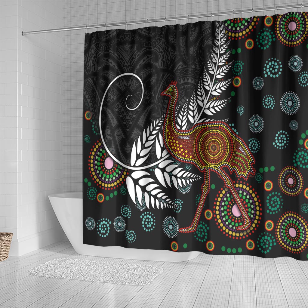 New Zealand Fern and Australia Emu Shower Curtain Aboriginal Mix Maori Pattern