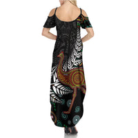 New Zealand Fern and Australia Emu Summer Maxi Dress Aboriginal Mix Maori Pattern LT03 - Polynesian Pride