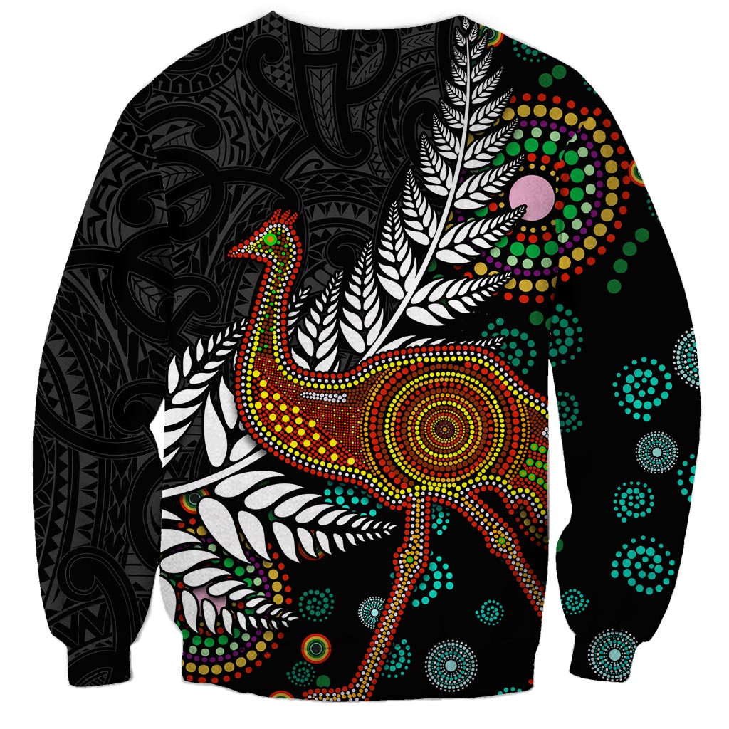 New Zealand Fern and Australia Emu Sweatshirt Aboriginal Mix Maori Pattern