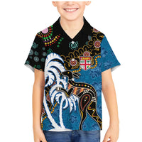Fiji Palm Tree and Australia Kangaroo Family Matching Mermaid Dress and Hawaiian Shirt Aboriginal Mix Tapa Pattern