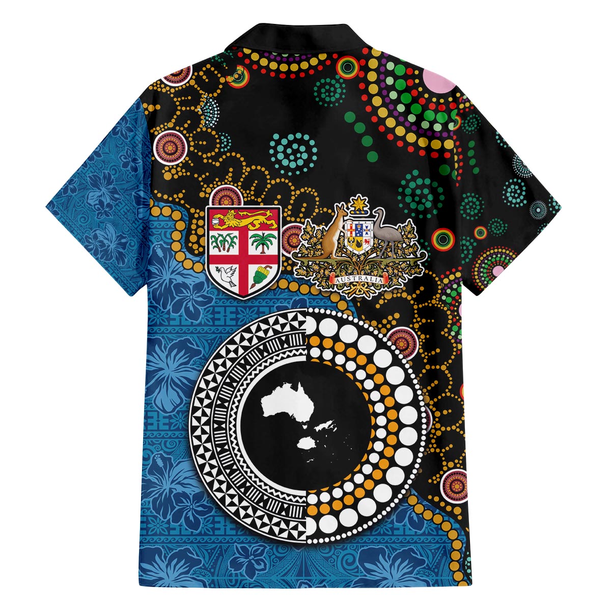 Fiji Palm Tree and Australia Kangaroo Family Matching Puletasi and Hawaiian Shirt Aboriginal Mix Tapa Pattern LT03 - Polynesian Pride