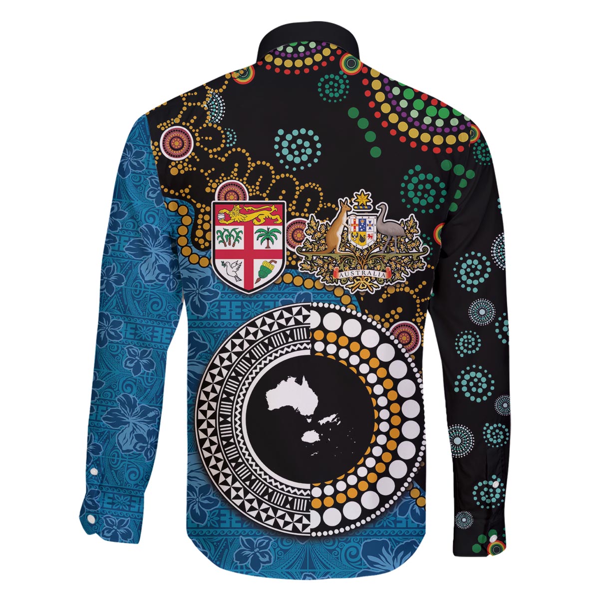 Fiji Palm Tree and Australia Kangaroo Family Matching Puletasi and Hawaiian Shirt Aboriginal Mix Tapa Pattern LT03 - Polynesian Pride