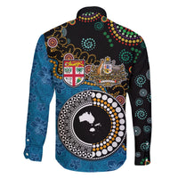 Fiji Palm Tree and Australia Kangaroo Family Matching Puletasi and Hawaiian Shirt Aboriginal Mix Tapa Pattern LT03 - Polynesian Pride