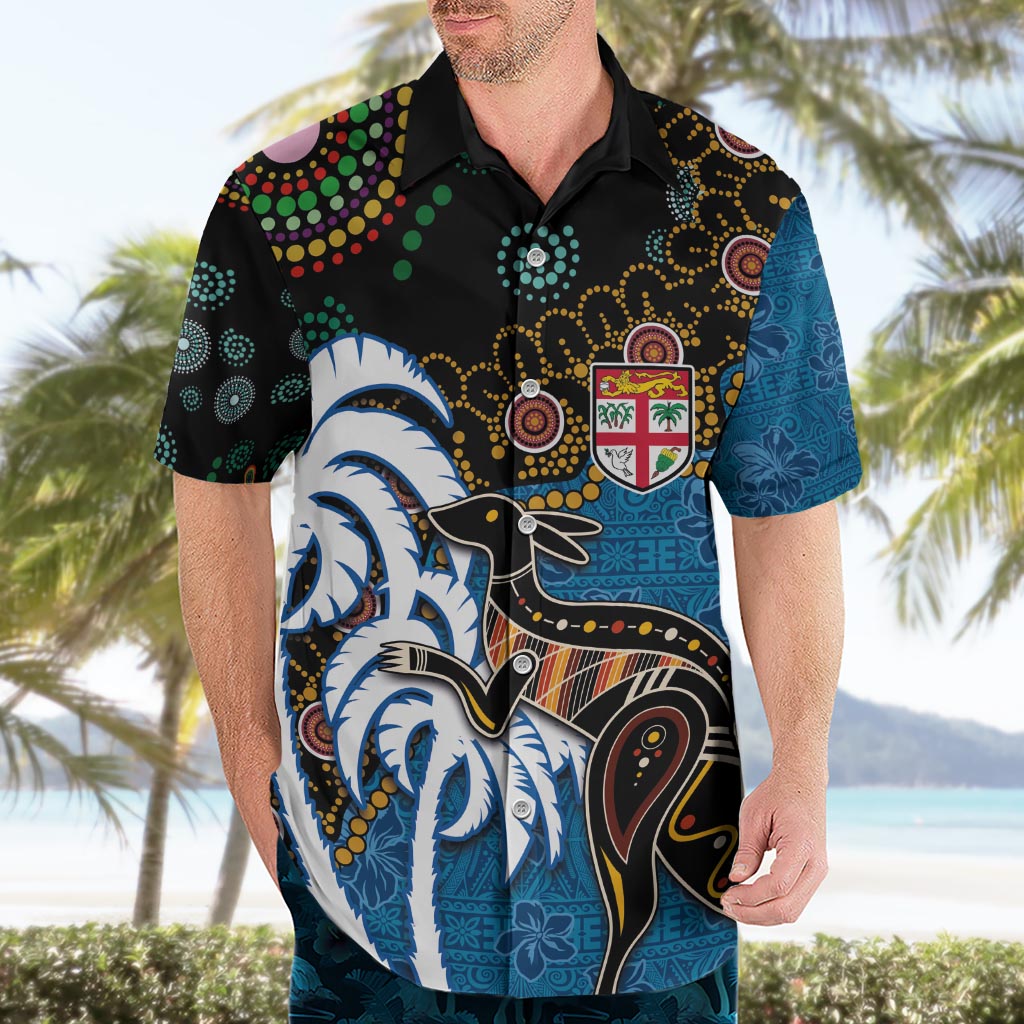 Fiji Palm Tree and Australia Kangaroo Hawaiian Shirt Aboriginal Mix Tapa Pattern LT03 - Polynesian Pride
