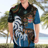 Fiji Palm Tree and Australia Kangaroo Hawaiian Shirt Aboriginal Mix Tapa Pattern LT03 - Polynesian Pride