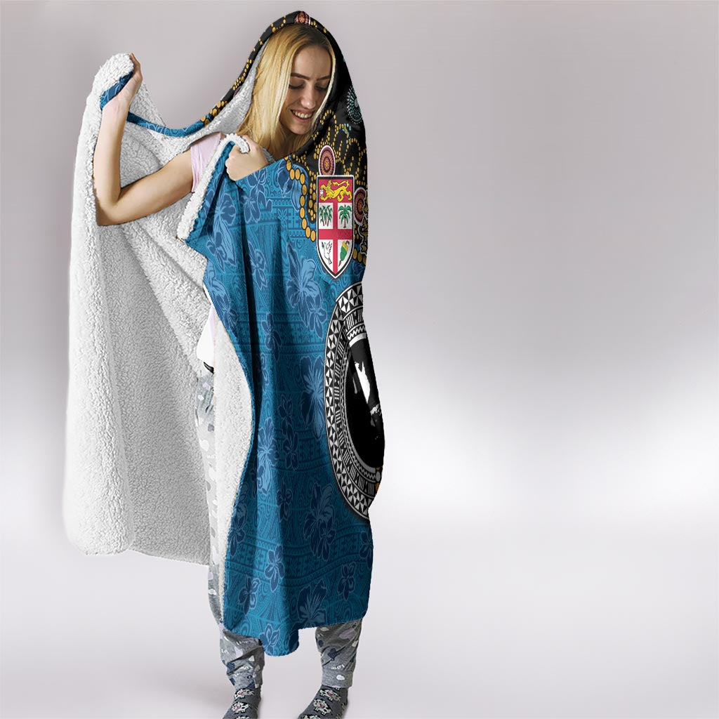 Fiji Palm Tree and Australia Kangaroo Hooded Blanket Aboriginal Mix Tapa Pattern LT03 - Polynesian Pride