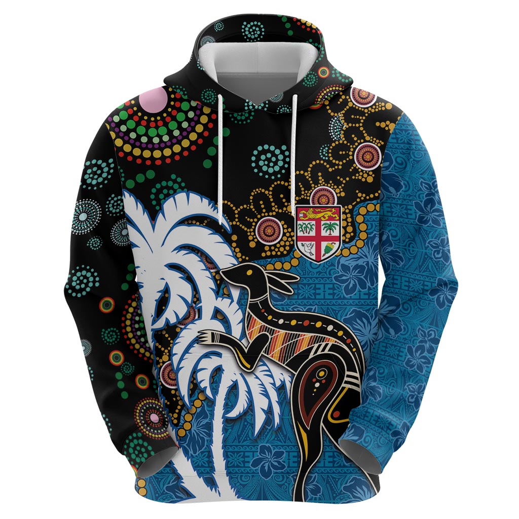 Fiji Palm Tree and Australia Kangaroo Hoodie Aboriginal Mix Tapa Pattern