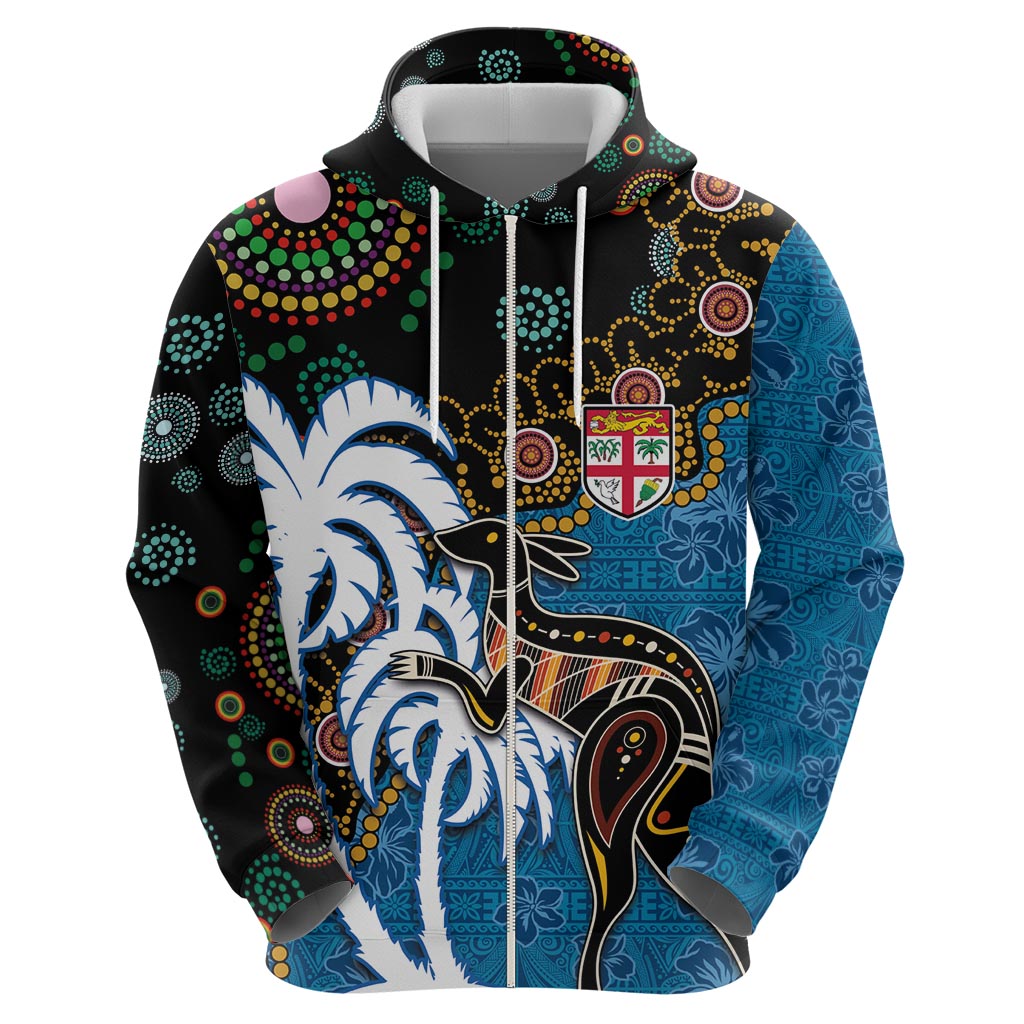 Fiji Palm Tree and Australia Kangaroo Hoodie Aboriginal Mix Tapa Pattern