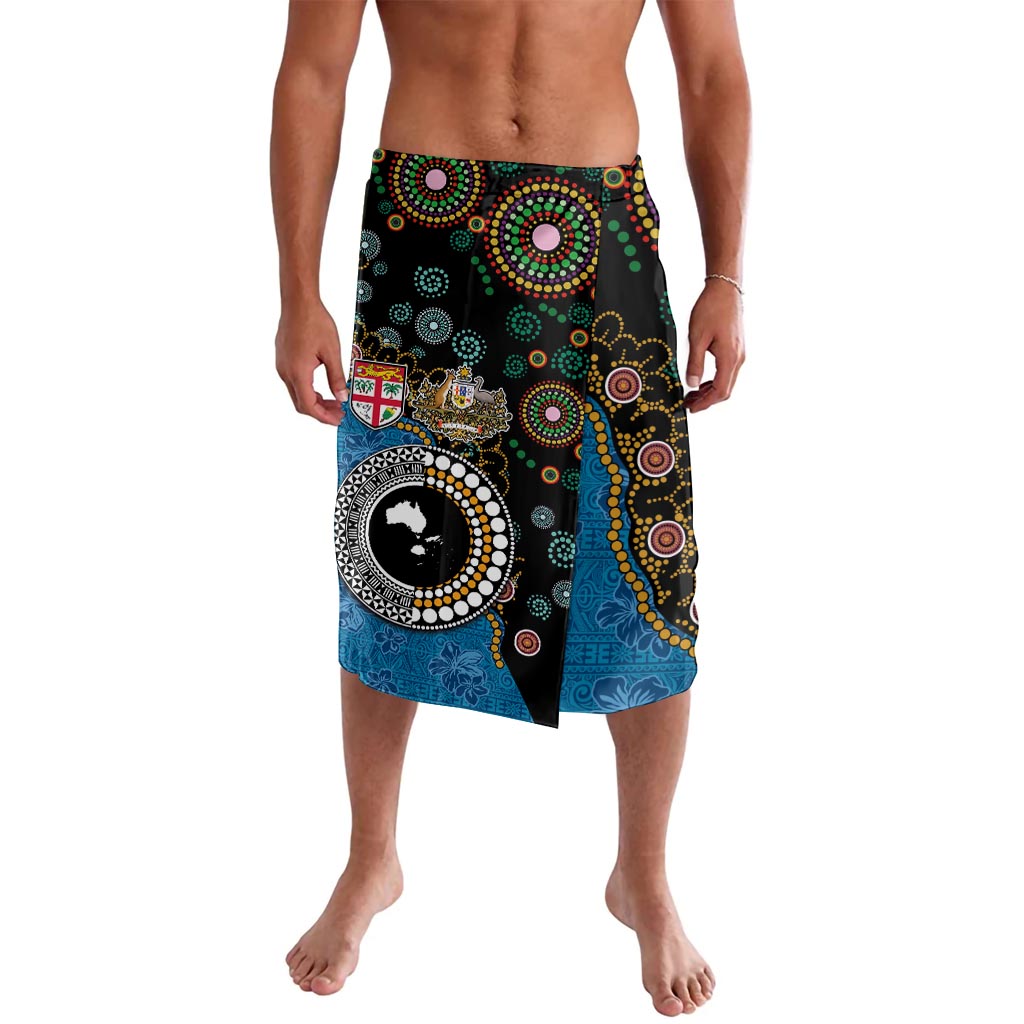 Fiji Palm Tree and Australia Kangaroo Lavalava Aboriginal Mix Tapa Pattern LT03 Blue - Polynesian Pride
