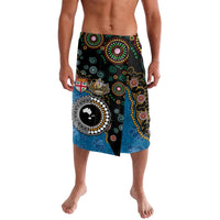 Fiji Palm Tree and Australia Kangaroo Lavalava Aboriginal Mix Tapa Pattern LT03 Blue - Polynesian Pride
