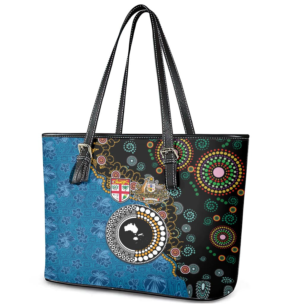 Fiji Palm Tree and Australia Kangaroo Leather Tote Bag Aboriginal Mix Tapa Pattern