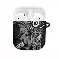 Aotearoa Maori Sea Animals Tribal AirPods Case Manta Ray and Shark Moko Pattern Black Color LT03 Black - Polynesian Pride