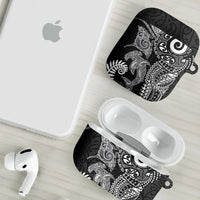 Aotearoa Maori Sea Animals Tribal AirPods Case Manta Ray and Shark Moko Pattern Black Color LT03 - Polynesian Pride
