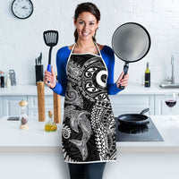 Aotearoa Maori Sea Animals Tribal Apron Manta Ray and Shark Moko Pattern Black Color