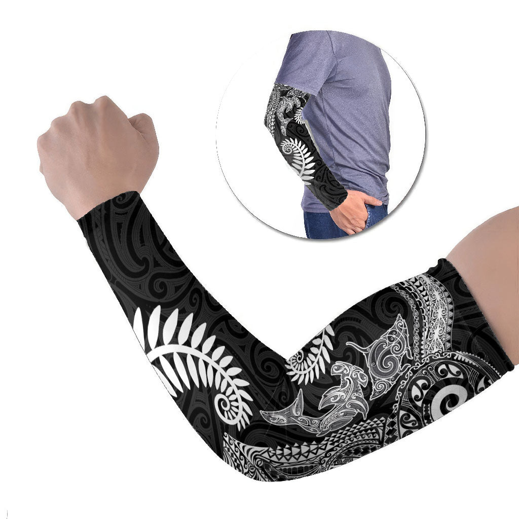 Aotearoa Maori Sea Animals Tribal Arm Sleeves Manta Ray and Shark Moko Pattern Black Color