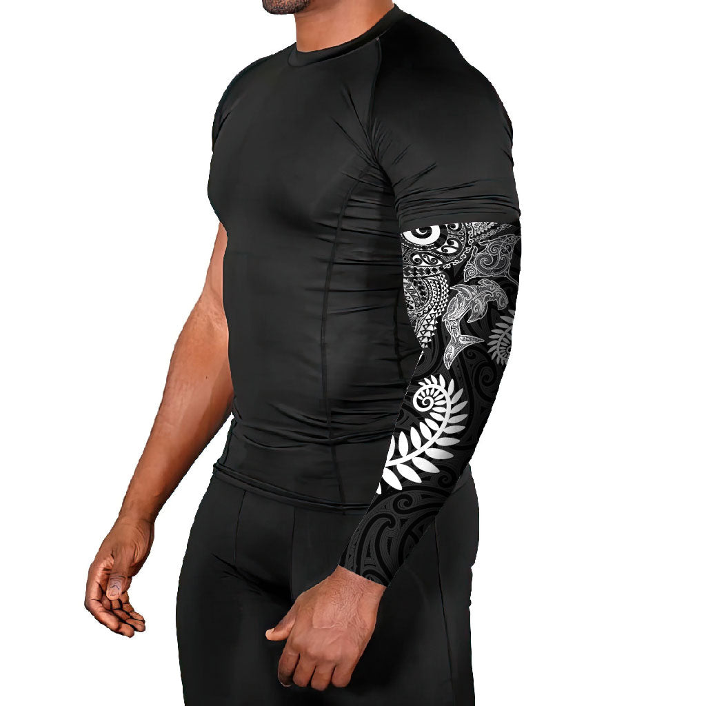 Aotearoa Maori Sea Animals Tribal Arm Sleeves Manta Ray and Shark Moko Pattern Black Color