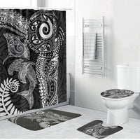 Aotearoa Maori Sea Animals Tribal Bathroom Set Manta Ray and Shark Moko Pattern Black Color