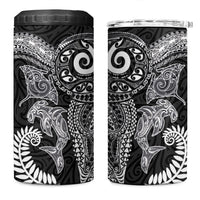Aotearoa Maori Sea Animals Tribal 4 in 1 Can Cooler Tumbler Manta Ray and Shark Moko Pattern Black Color