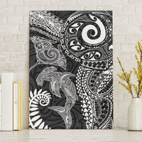 Aotearoa Maori Sea Animals Tribal Canvas Wall Art Manta Ray and Shark Moko Pattern Black Color