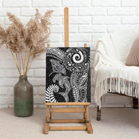Aotearoa Maori Sea Animals Tribal Canvas Wall Art Manta Ray and Shark Moko Pattern Black Color