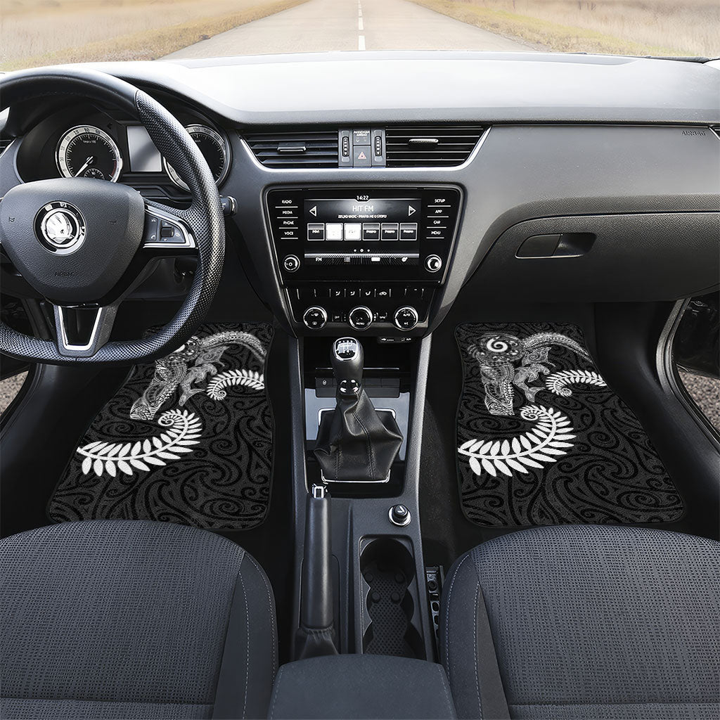 Aotearoa Maori Sea Animals Tribal Car Mats Manta Ray and Shark Moko Pattern Black Color LT03 Set 2pcs - Front Black - Polynesian Pride