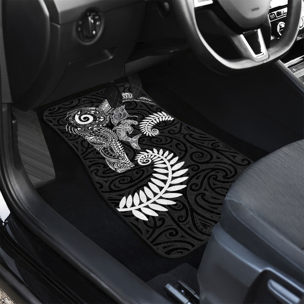 Aotearoa Maori Sea Animals Tribal Car Mats Manta Ray and Shark Moko Pattern Black Color LT03 - Polynesian Pride