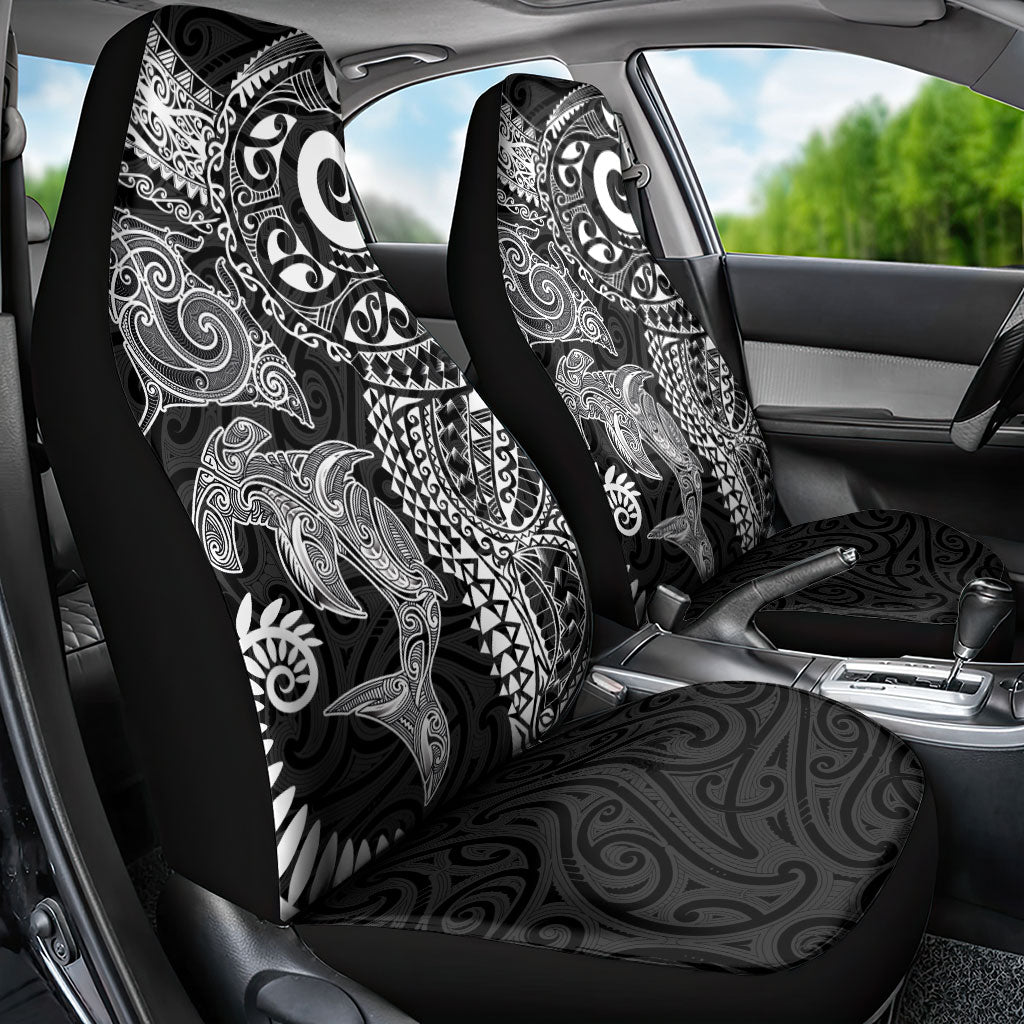 Aotearoa Maori Sea Animals Tribal Car Seat Cover Manta Ray and Shark Moko Pattern Black Color