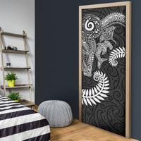 Aotearoa Maori Sea Animals Tribal Door Cover Manta Ray and Shark Moko Pattern Black Color