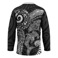 Aotearoa Maori Sea Animals Tribal Hockey Jersey Manta Ray and Shark Moko Pattern Black Color LT03 - Polynesian Pride