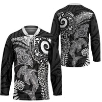 Aotearoa Maori Sea Animals Tribal Hockey Jersey Manta Ray and Shark Moko Pattern Black Color LT03 - Polynesian Pride