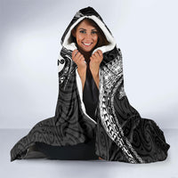 Aotearoa Maori Sea Animals Tribal Hooded Blanket Manta Ray and Shark Moko Pattern Black Color