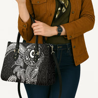 Aotearoa Maori Sea Animals Tribal Leather Bag Manta Ray and Shark Moko Pattern Black Color
