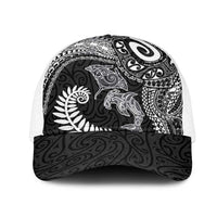 Aotearoa Maori Sea Animals Tribal Mesh Trucker Cap Manta Ray and Shark Moko Pattern Black Color