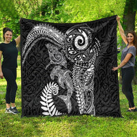 Aotearoa Maori Sea Animals Tribal Quilt Manta Ray and Shark Moko Pattern Black Color