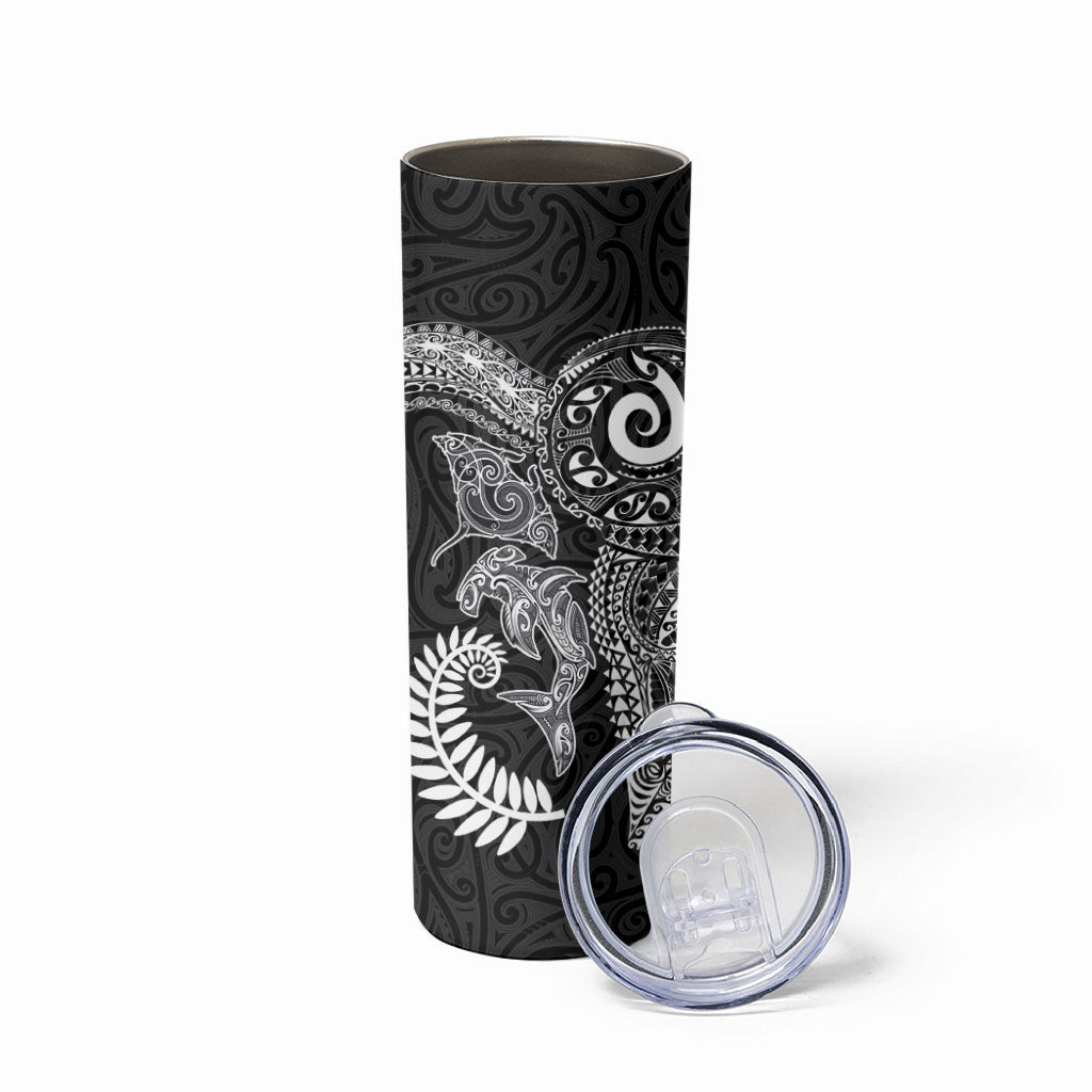 Aotearoa Maori Sea Animals Tribal Skinny Tumbler Manta Ray and Shark Moko Pattern Black Color LT03 - Polynesian Pride