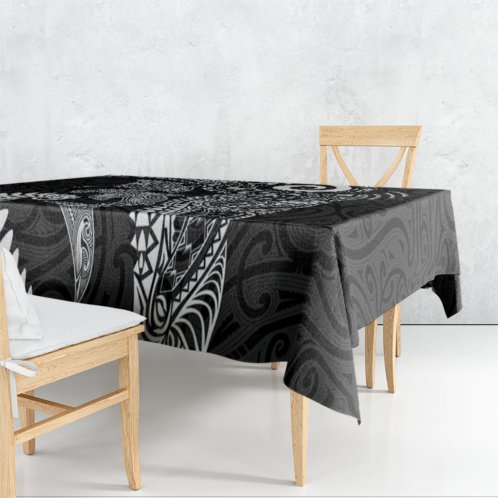 Aotearoa Maori Sea Animals Tribal Tablecloth Manta Ray and Shark Moko Pattern Black Color