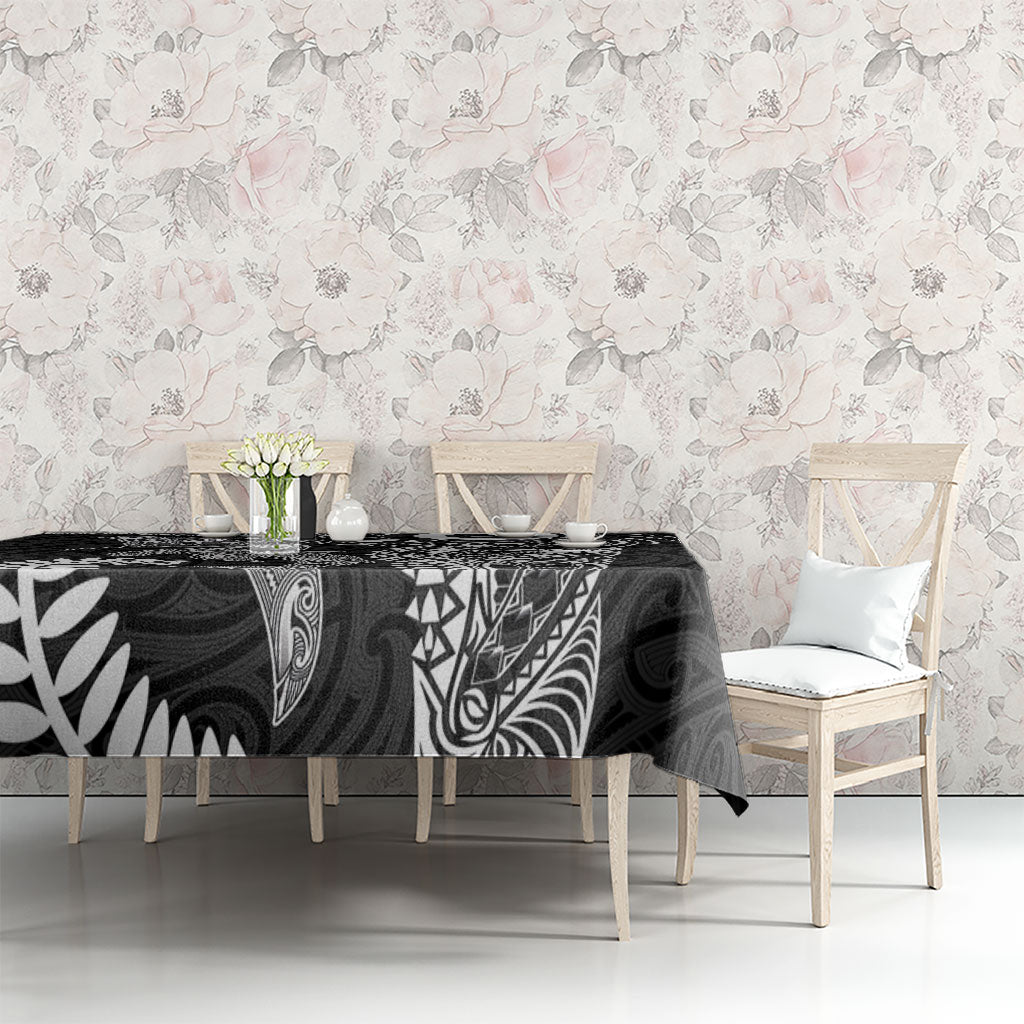 Aotearoa Maori Sea Animals Tribal Tablecloth Manta Ray and Shark Moko Pattern Black Color