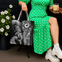 Aotearoa Maori Sea Animals Tribal Tote Bag Manta Ray and Shark Moko Pattern Black Color