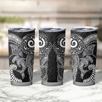 Aotearoa Maori Sea Animals Tribal Tumbler Cup Manta Ray and Shark Moko Pattern Black Color