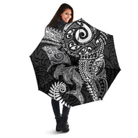 Aotearoa Maori Sea Animals Tribal Umbrella Manta Ray and Shark Moko Pattern Black Color