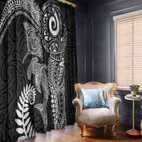 Aotearoa Maori Sea Animals Tribal Window Curtain Manta Ray and Shark Moko Pattern Black Color