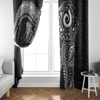 Aotearoa Maori Sea Animals Tribal Window Curtain Manta Ray and Shark Moko Pattern Black Color