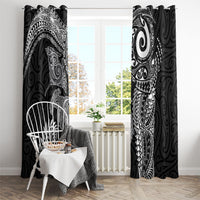 Aotearoa Maori Sea Animals Tribal Window Curtain Manta Ray and Shark Moko Pattern Black Color